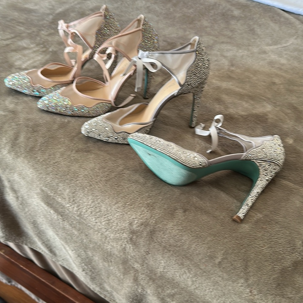 Betsey Johnson Silver Rhinestone Heels - Picture 7 of 11